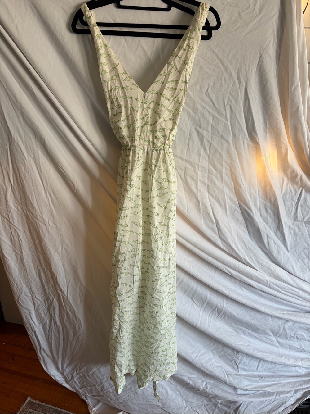 a new day Cream Maxi Dress with Light Green Leaf Pattern